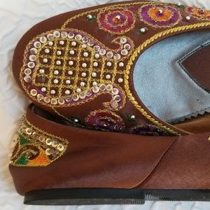 Max Collection brown satin embellished flats